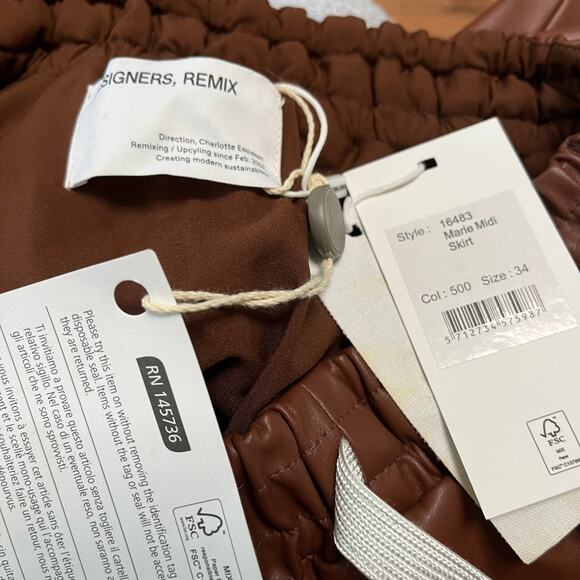 Designer Remix Brown Faux Leather Sustainable Skirt EU 34 - Picture 5 of 6
